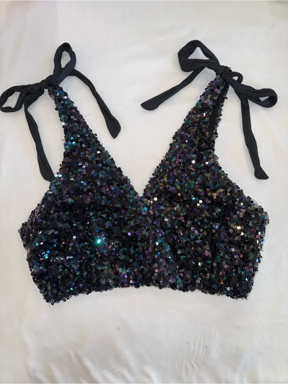FREE PEOPLE Intimately Big Night Sequin Crop Top -Black Multi - Small - Like New